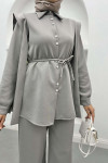 Pearl Buttoned Scuba Suit Gray