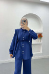 Pearl Buttoned Scuba Suit Navy Blue