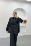 Pearl Buttoned Scuba Suit Black