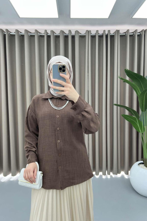 Pearl Necklace Shirt Brown