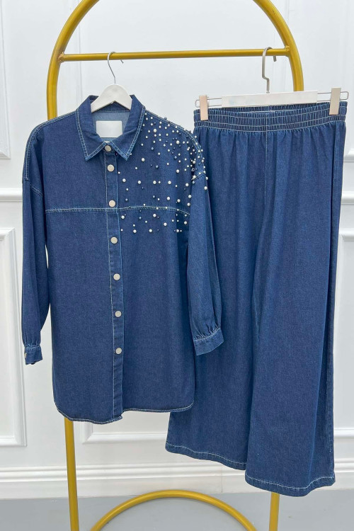 Pearl Denim Suit Dark Blue