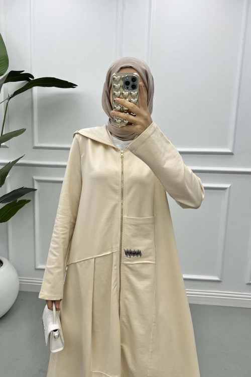 Embroidered Hooded Cape Beige