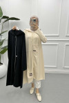 Embroidered Hooded Cape Beige