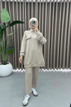 Embroidered Sweat Suit Beige