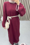 Embroidered Knit Dress Claret Red