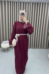 Embroidered Knit Dress Claret Red