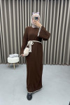 Embroidered Knitted Dress Brown