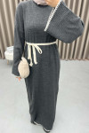 Embroidered Knit Dress Dark-Grey