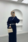 Embroidered Knit Dress Navy Blue