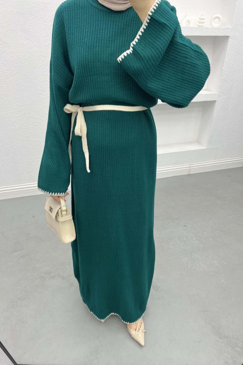 Embroidered Knit Dress Emerald Green