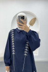 Embroidered Tunic Set Navy Blue