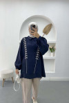 Embroidered Tunic Set Navy Blue