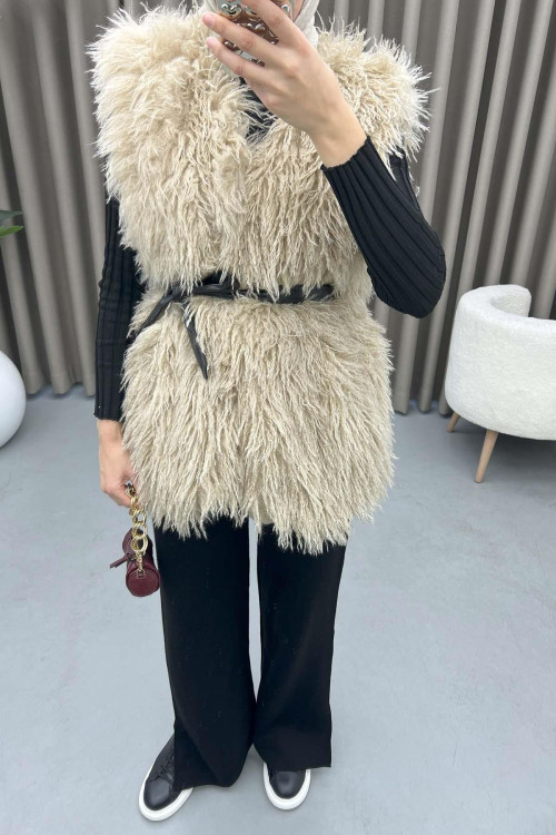 Fluffy Furry Vest Beige