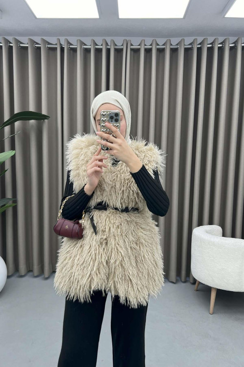 Fluffy Furry Vest Beige