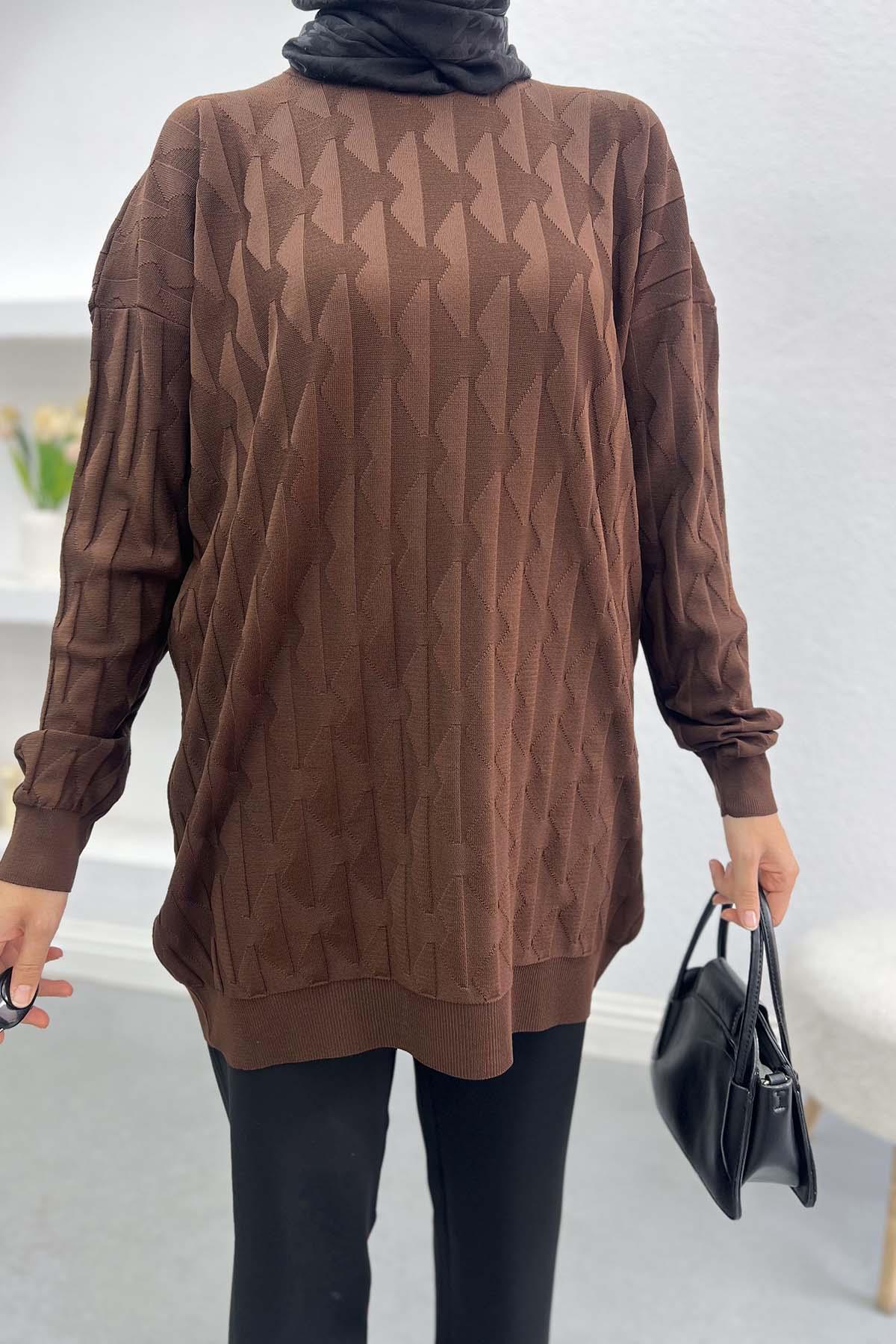 Embossed Mercerized Tunic Brown