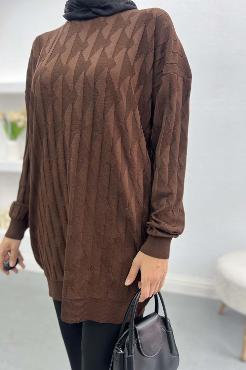 Embossed Mercerized Tunic Brown