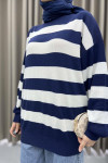 Thick Striped Sweater Navy Blue