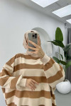 Thick Striped Oversize Sweatshirt Brown