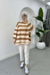 Thick Striped Oversize Sweatshirt Brown