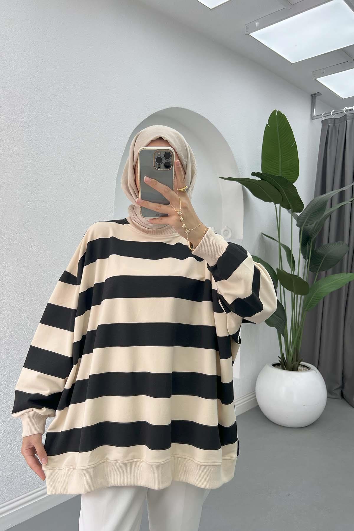 Thick Striped Oversize Sweatshirt Black