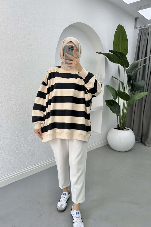 Thick Striped Oversize Sweatshirt Black