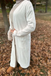 Thick Ribbed Long Cardigan Cream