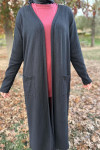 Thick Ribbed Long Cardigan Black