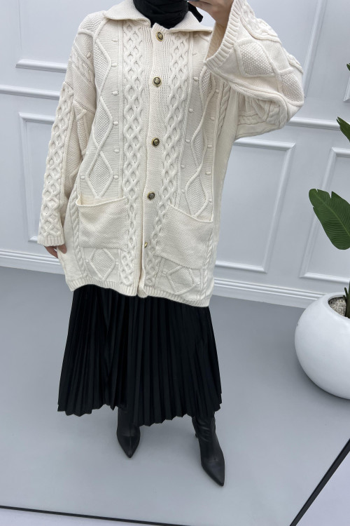 Thick Knitted Cardigan Cream