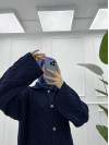 Thick Knitted Cardigan Navy Blue