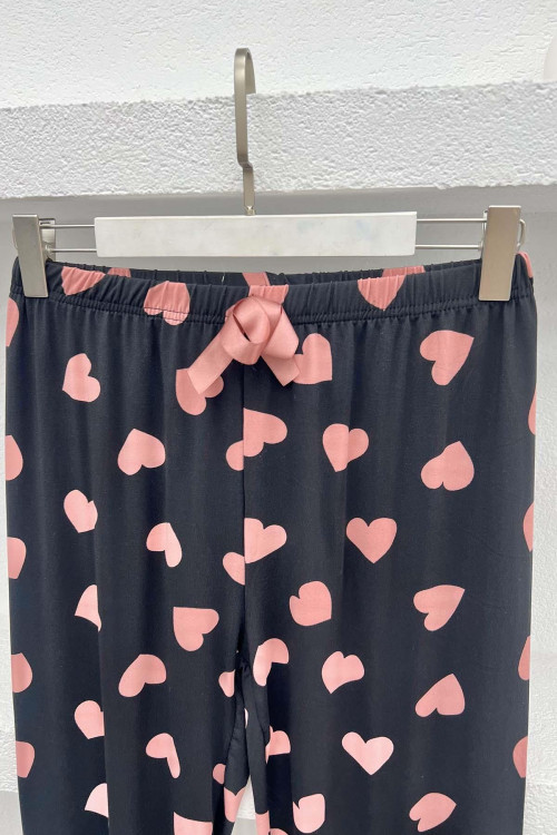 Heart Pajama Bottoms Black