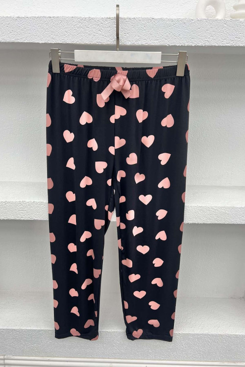 Heart Pajama Bottoms Black