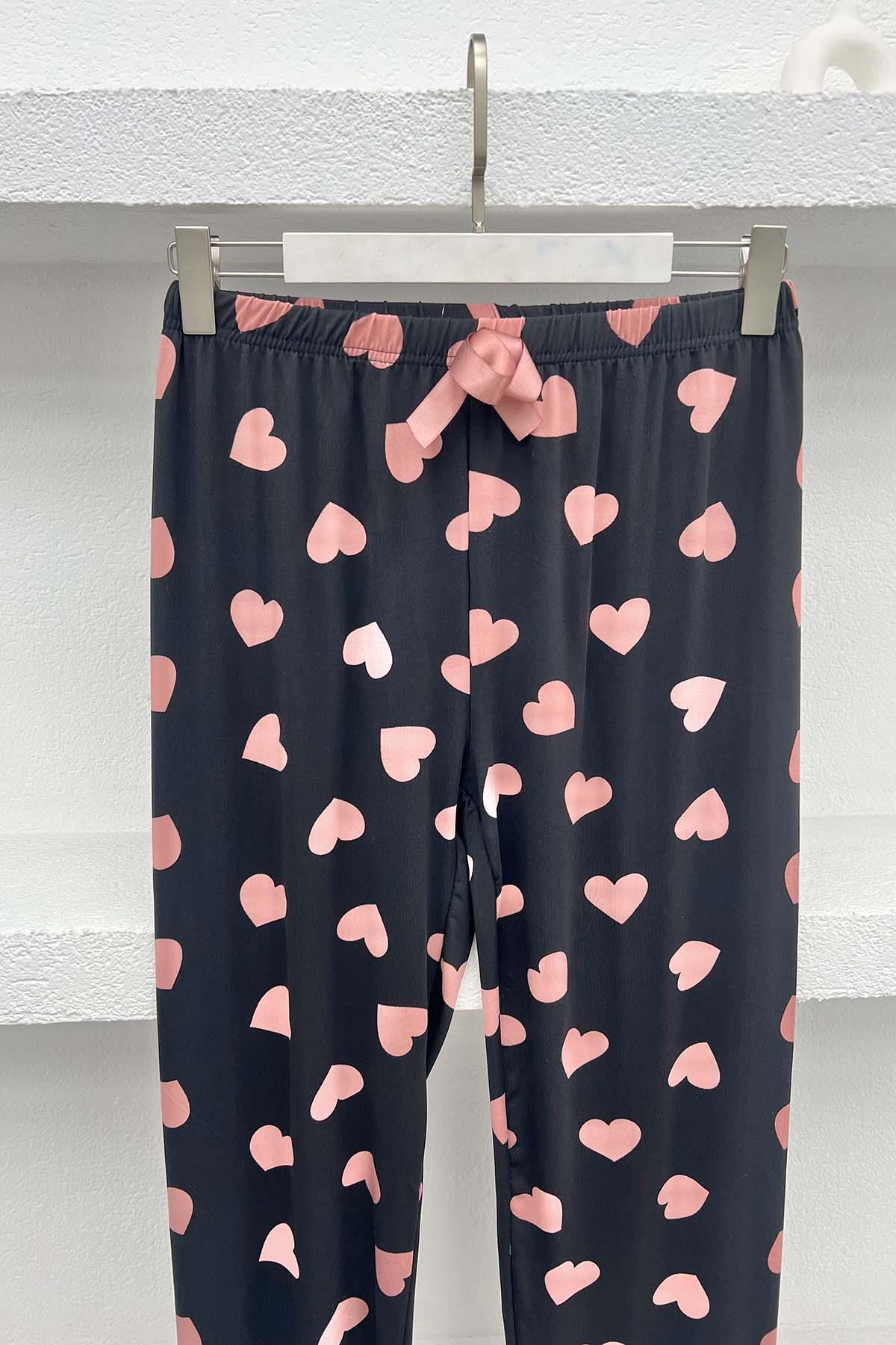 Heart Pajama Bottoms Black