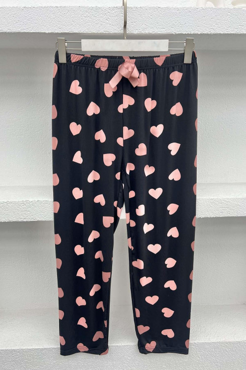 Heart Pajama Bottoms Black