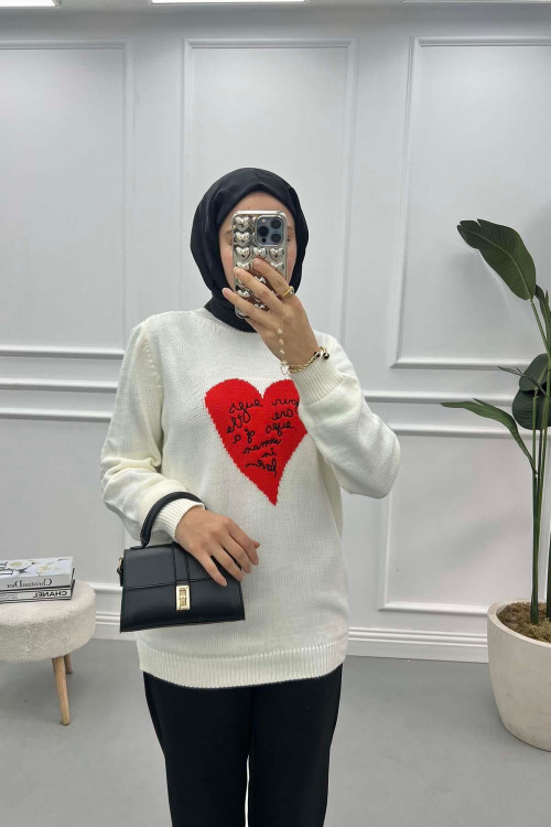 Heart Knitted Sweater Cream