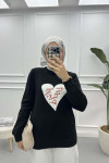 Heart Knitted Sweater Black