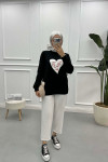 Heart Knitted Sweater Black