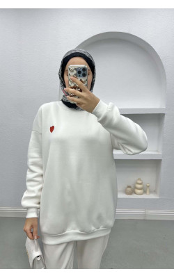 Heart Three Thread Sweatshirt White