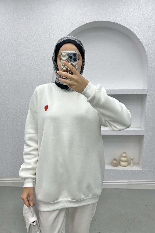 Heart Three Thread Sweatshirt White