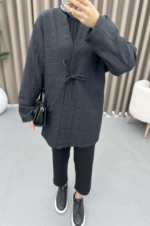 Quilted Tie Kimono Black