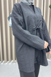 Quilted Tie Kimono Black