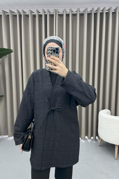 Quilted Tie Kimono Black