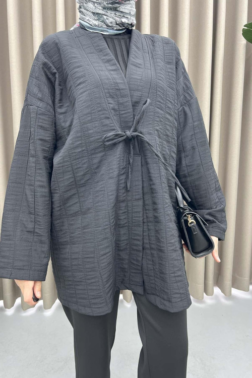 Quilted Tie Kimono Black