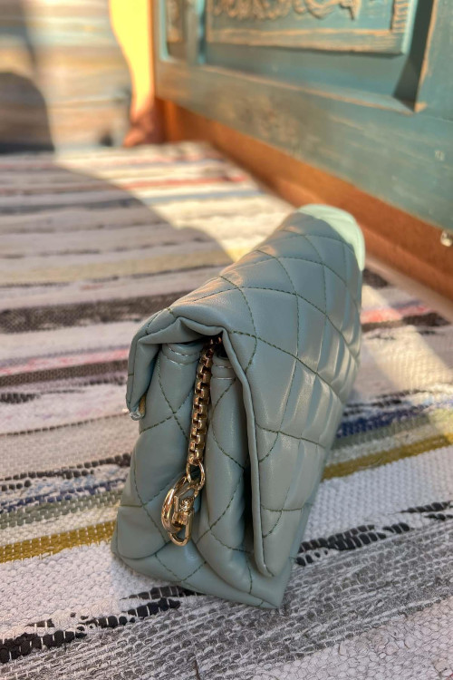 Quilted Leather Bag Aqua Green