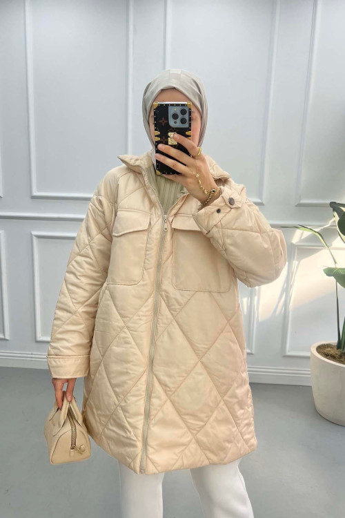 Quilted Oversize Coat Beige