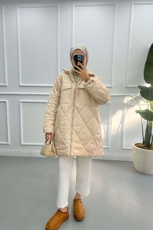 Quilted Oversize Coat Beige