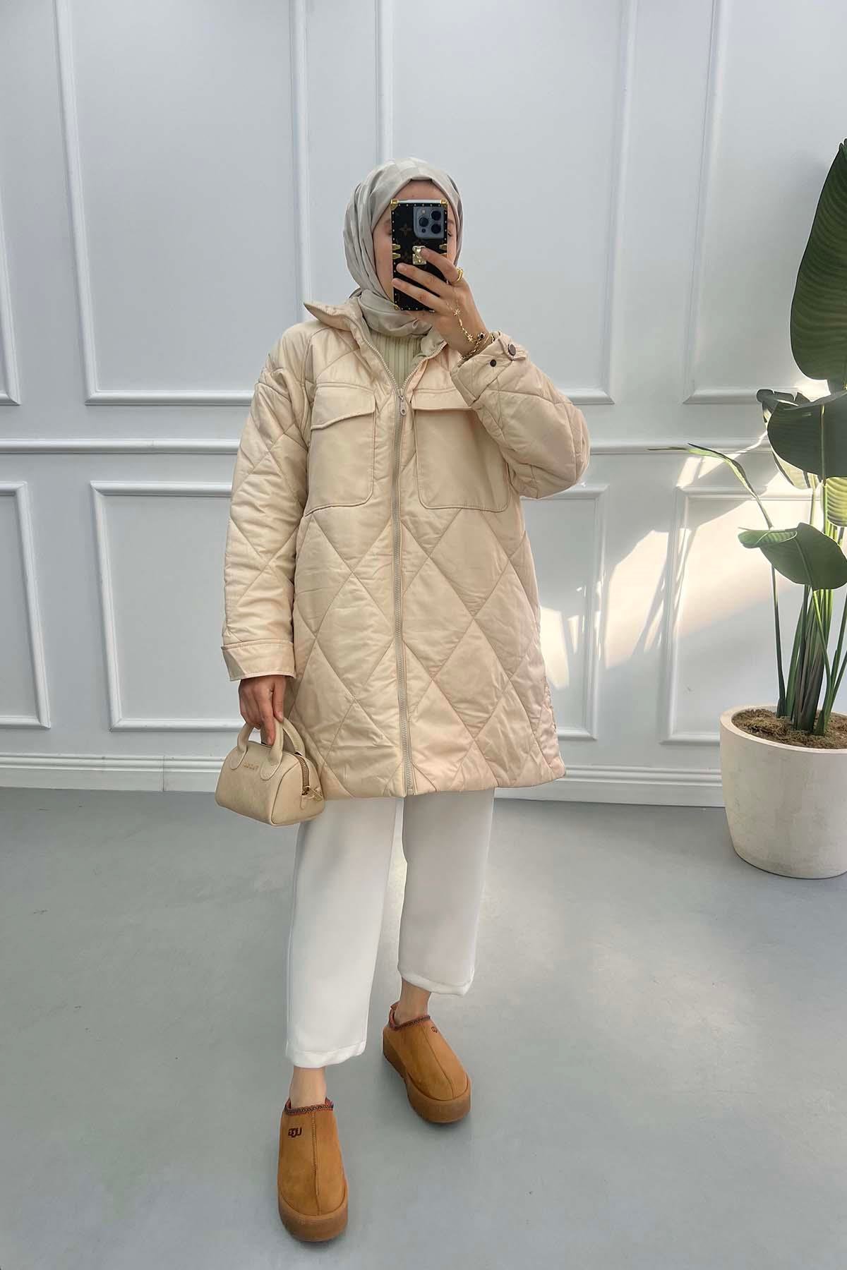 Quilted Oversize Coat Beige