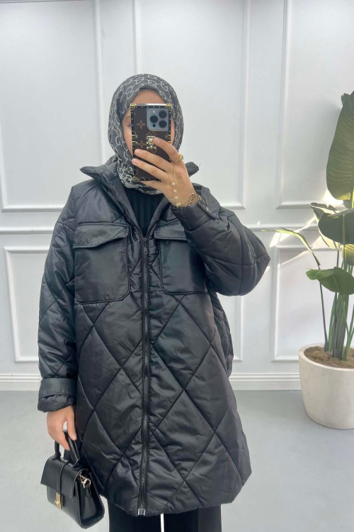 Quilted Oversize Coat Black