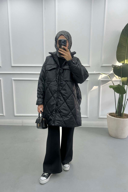 Quilted Oversize Coat Black