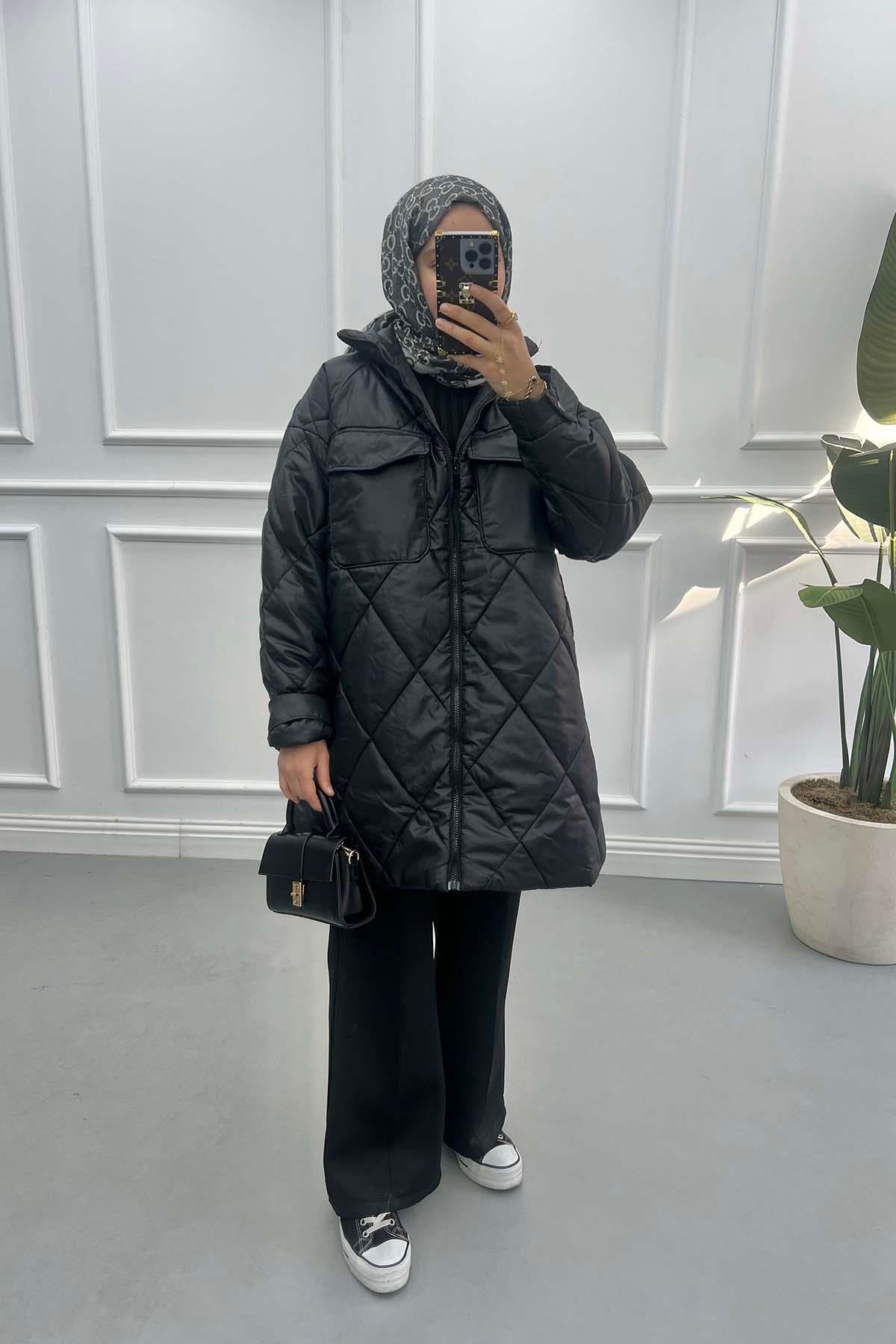 Quilted Oversize Coat Black