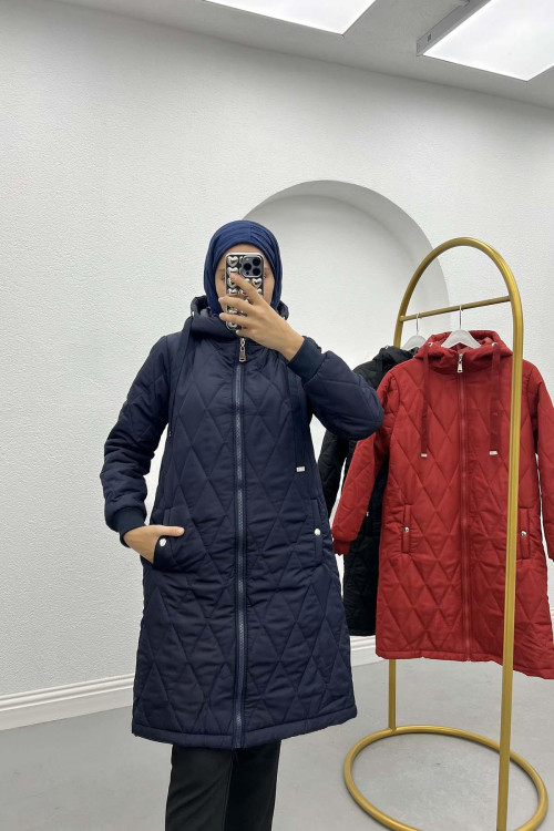 Quilted Puffer Jacket Navy Blue